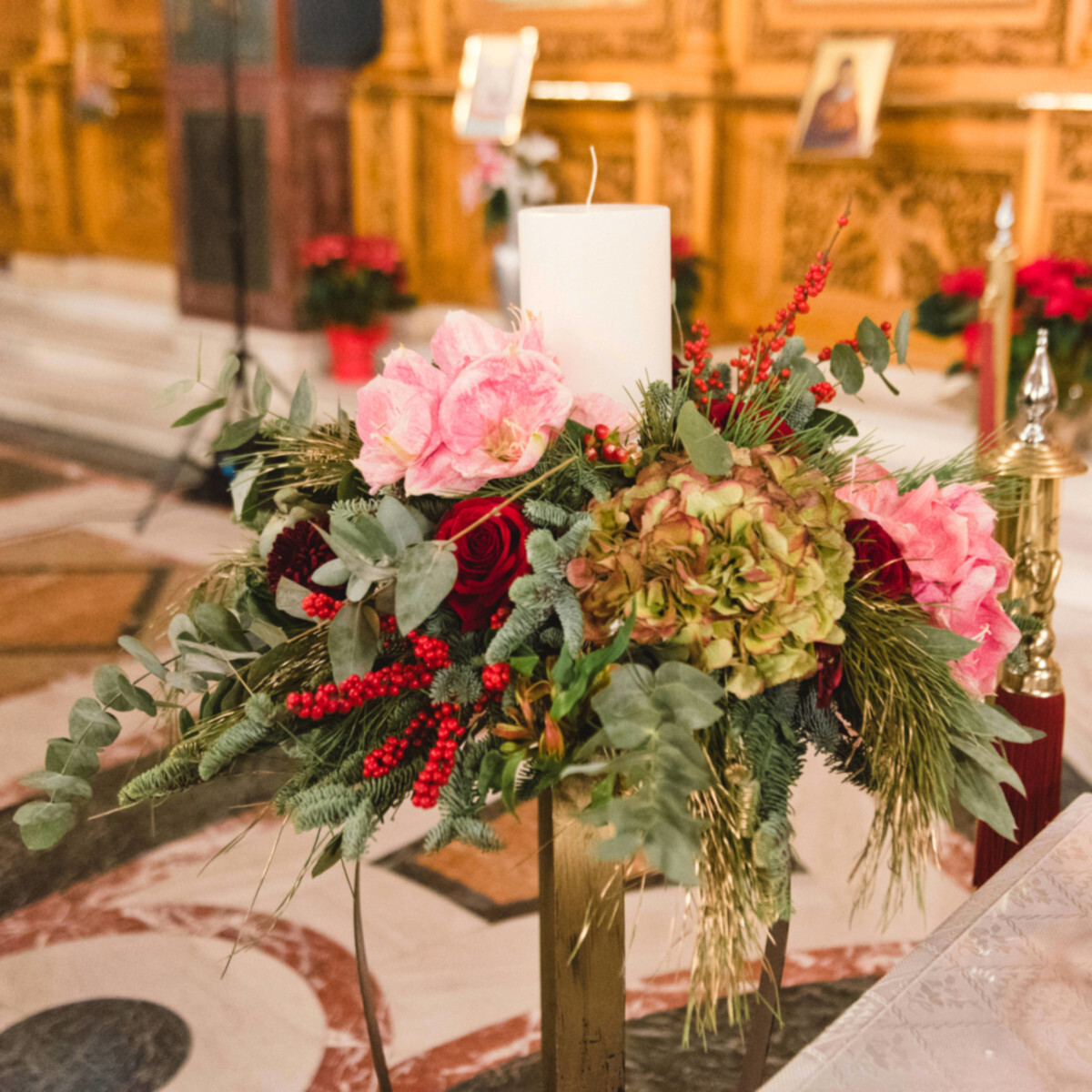 Decoration Wedding Candles Fir Red Pink Flowers