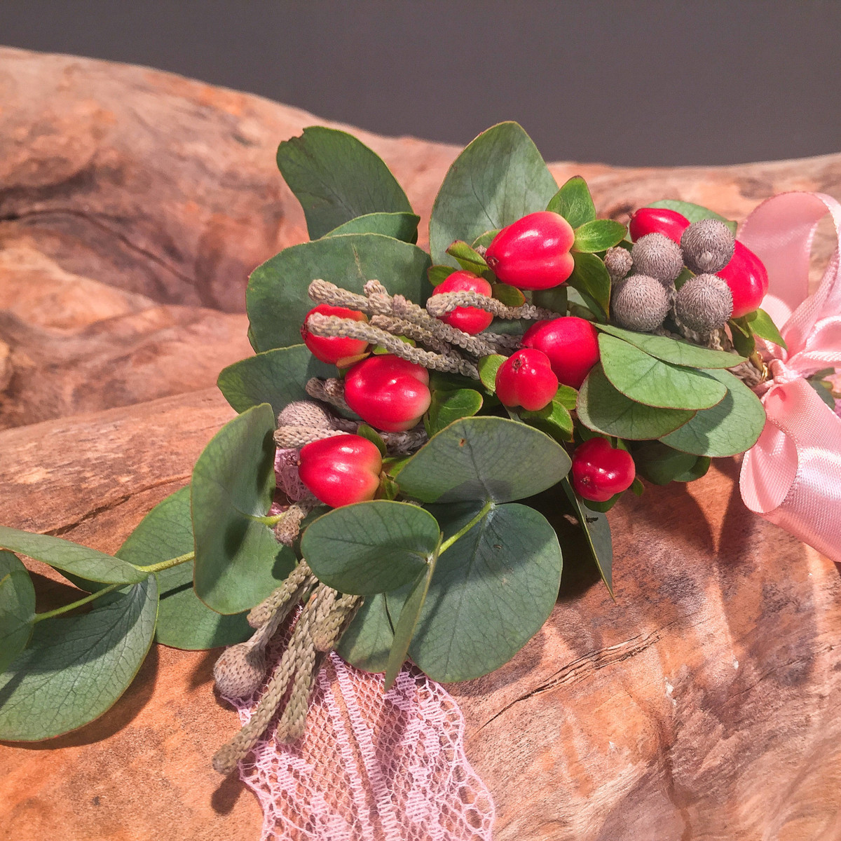 Wedding Corsage Eucalyptus Hypericum