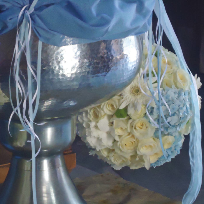 Christening Font Front Textile & Flowerballs