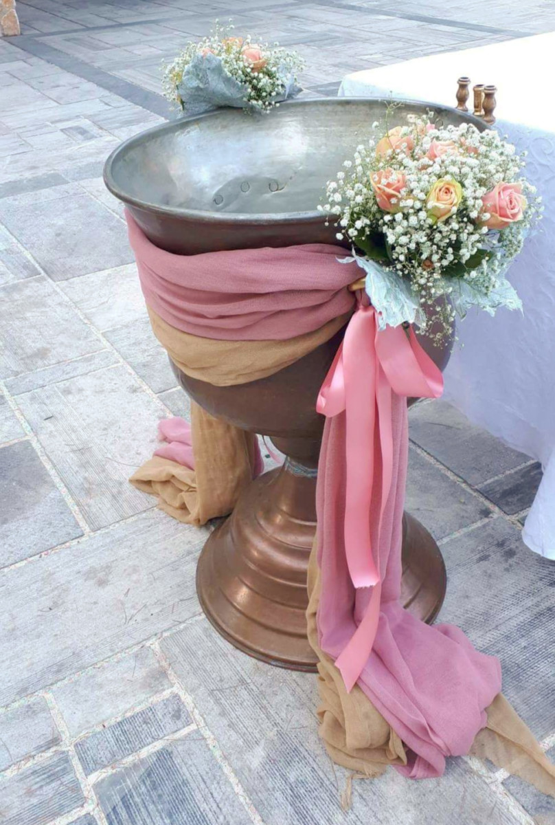 Christening Font Front Mocha & Rotten Apple Textile Flower Bouquets