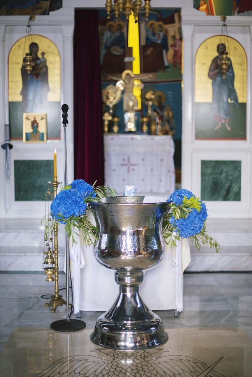 Christening Font Front Hydrangeas