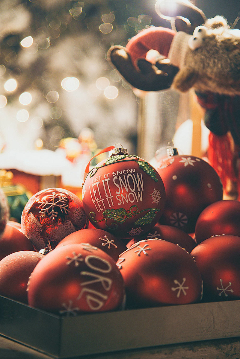 Christmas Ball Red Glass Let it Snow