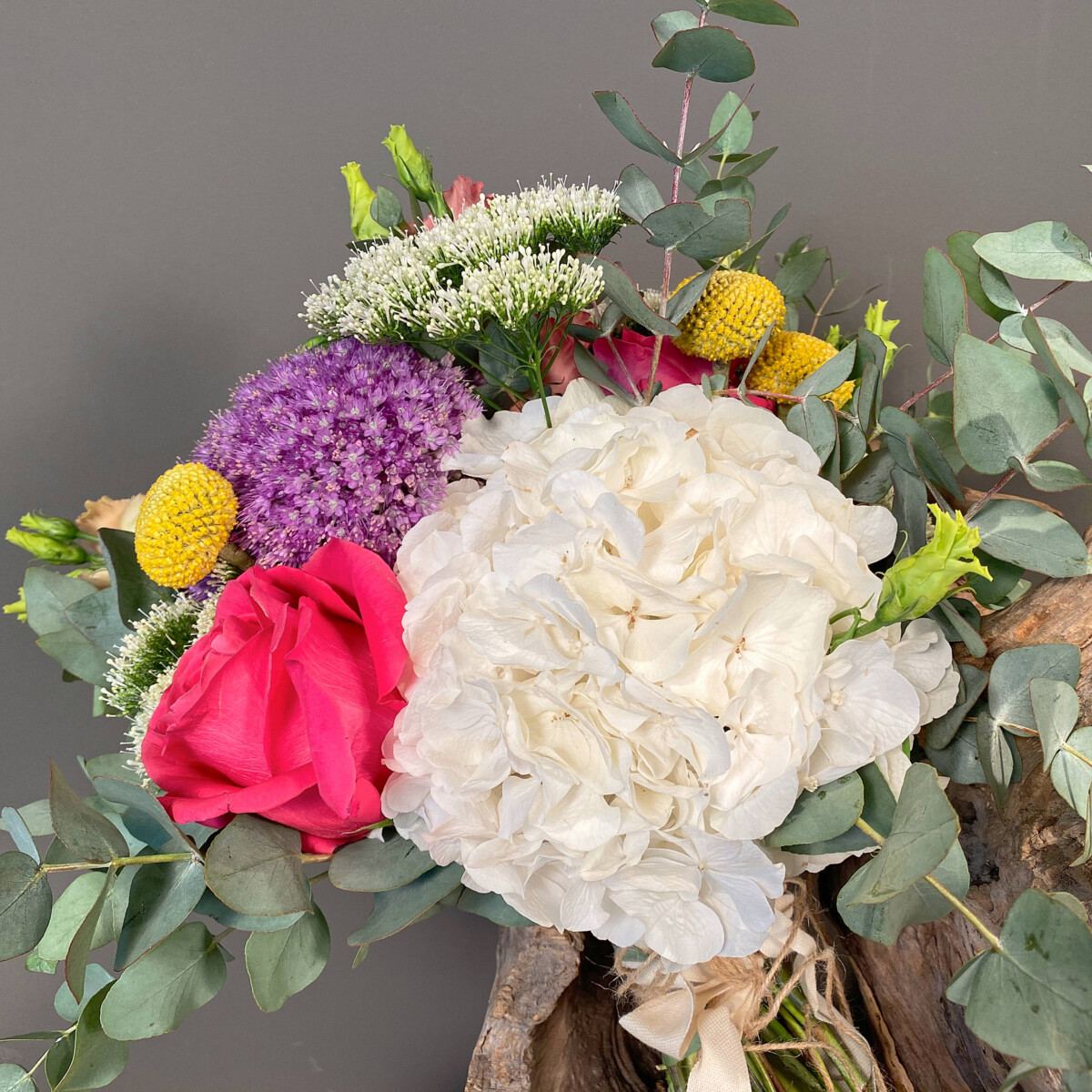 Bridal Bouquet Allium Roses Hydrangeas Craspedia Trachelium