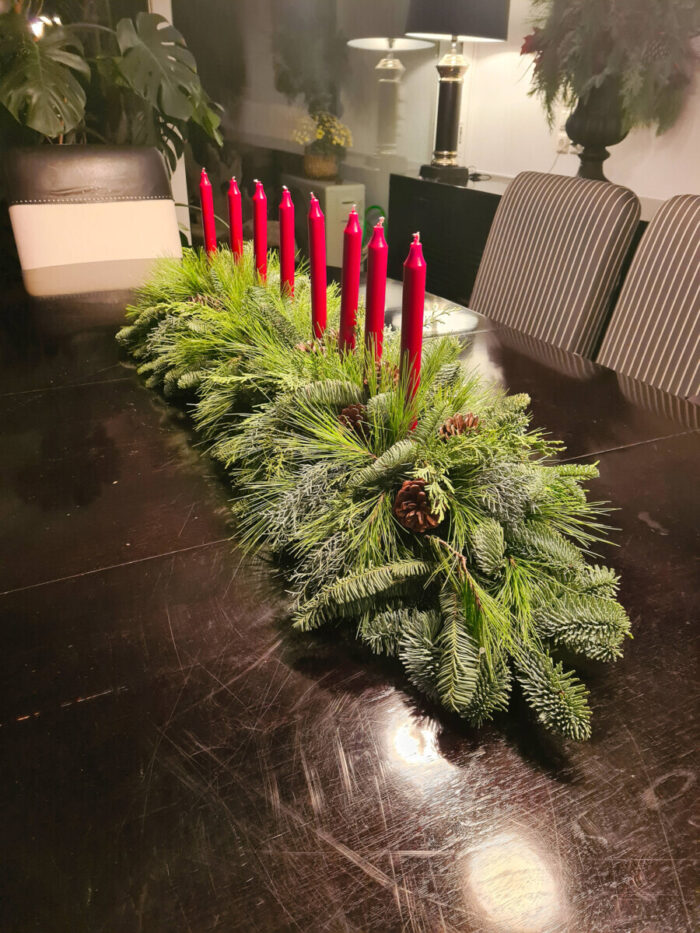 Christmas Arrangement Greenery Red Candles
