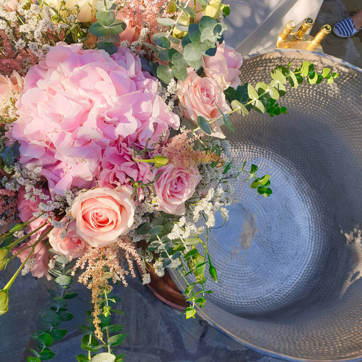 Bouquets Baptismal Font Pink Flowers