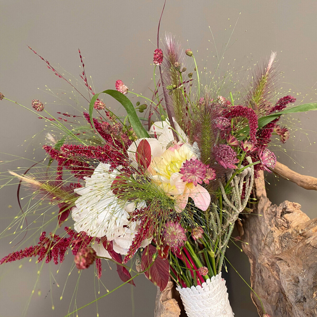 Bridal Bouquet Pennisetum Panicum Hydrangeas Dahlias