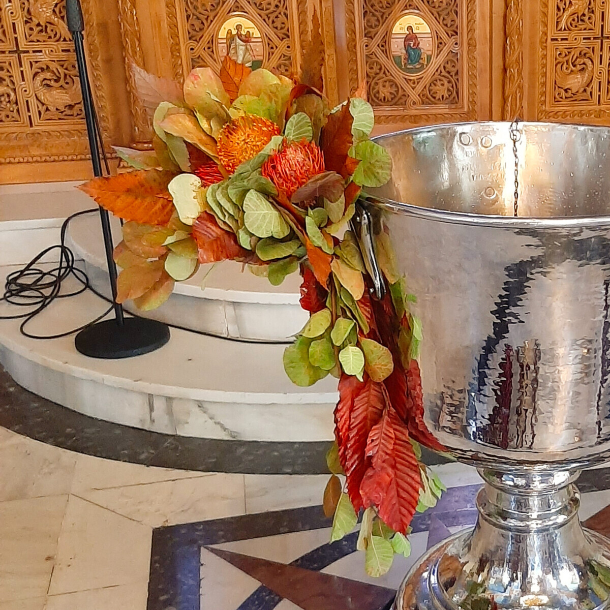 Baptismal Font Decoration Autumn Leaf