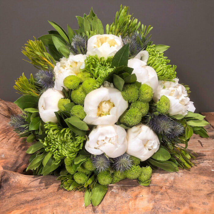 Bouquet Flowers White Peonies Green Chrysanthemums Eryngium & Safari