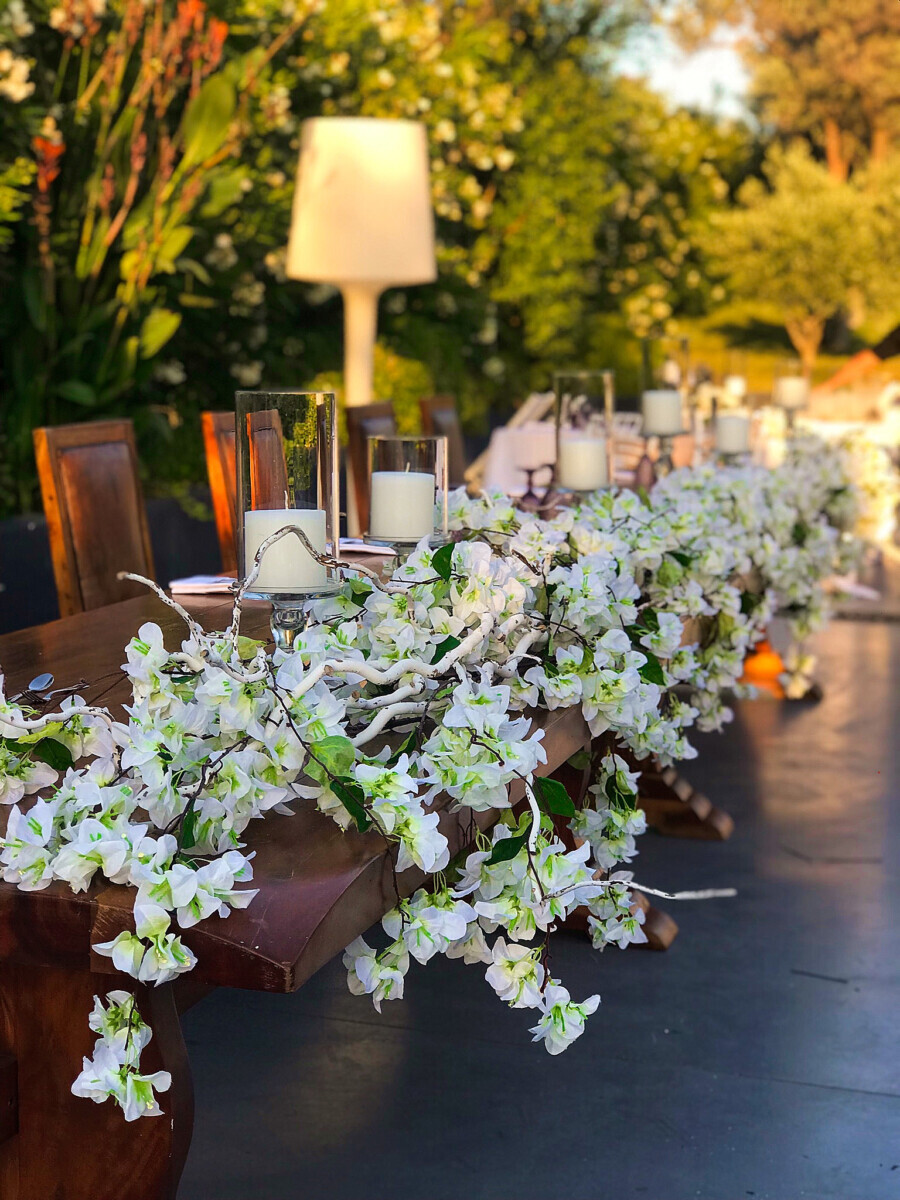 Bridal Table Decoration Flowers Artificial & White Woods