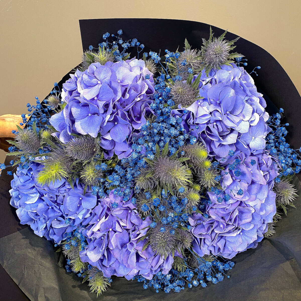 Bouquet Blue Hydrangeas Eryngium Gypsophila