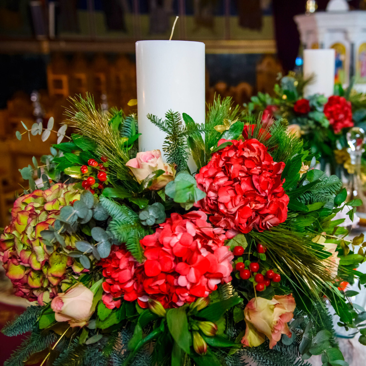 Greek Orthodox Wedding Candles Red Hydrangeas